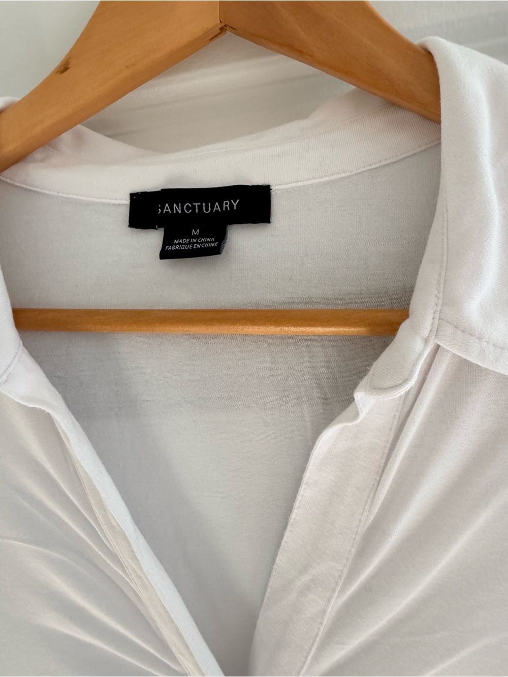 Sanctuary White Ruched Button-Down Collared Top - Picture 3 of 4